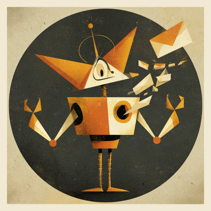 Email AI Agent illustration - The right message at the right time. Automated marketing workflow for small businesses by TheAIShop. Skill level: Intermediate.